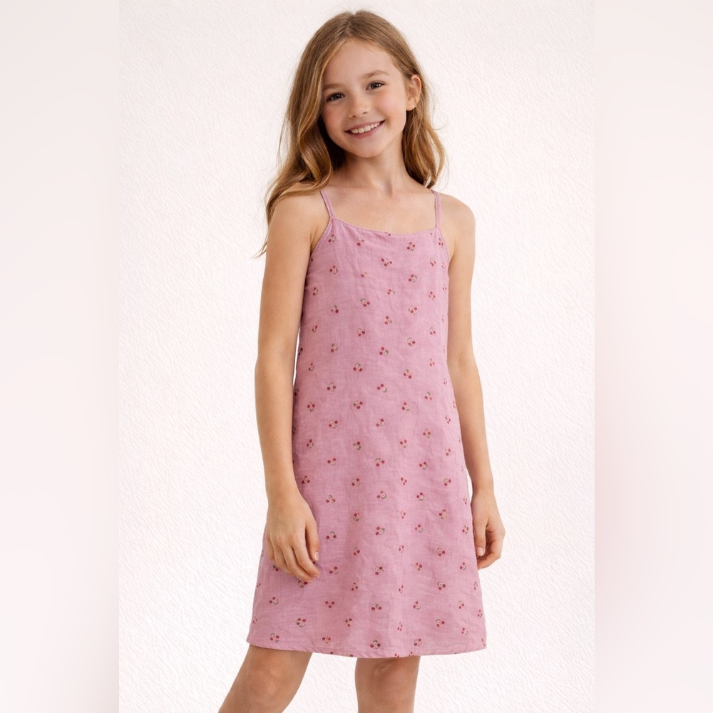 Art Class Girls Pink Cherry Print Sundress Size L 10/12 Adjustable Straps